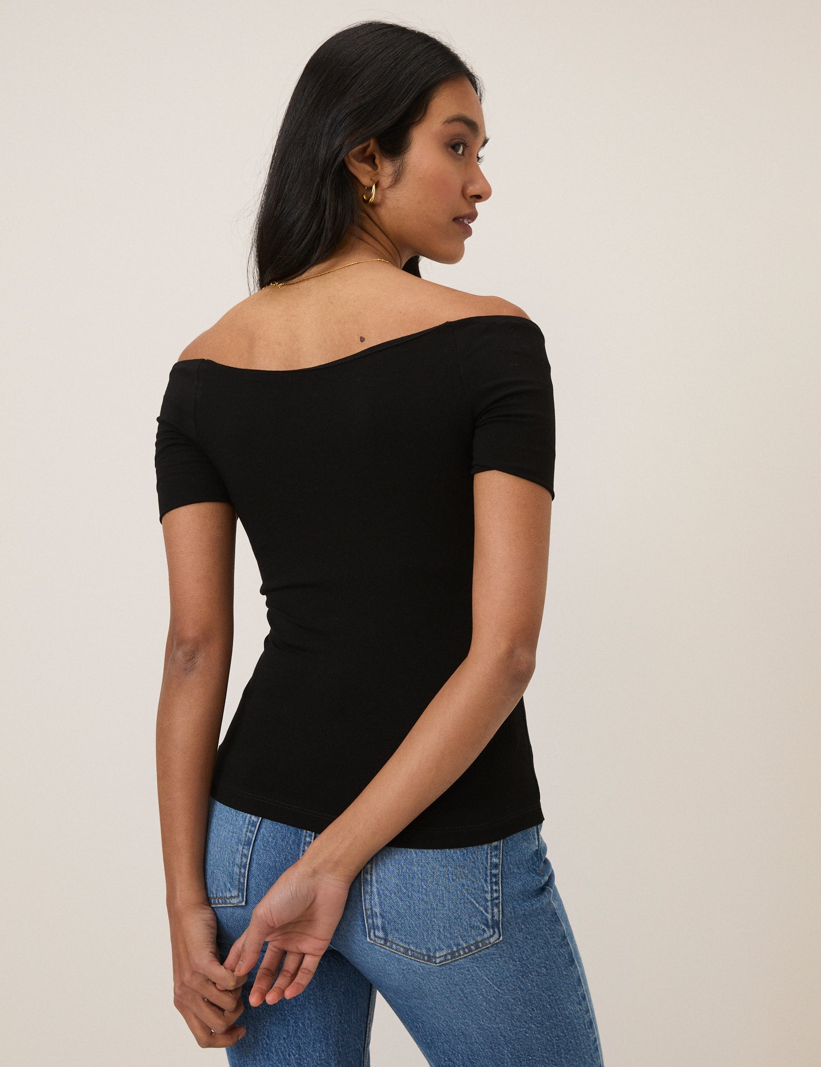 Black Bardot Short Sleeve Top