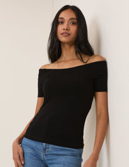 Black Bardot Short Sleeve Top