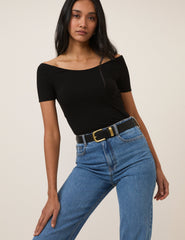 Black Bardot Short Sleeve Top