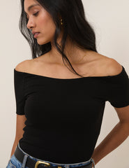 Black Bardot Short Sleeve Top