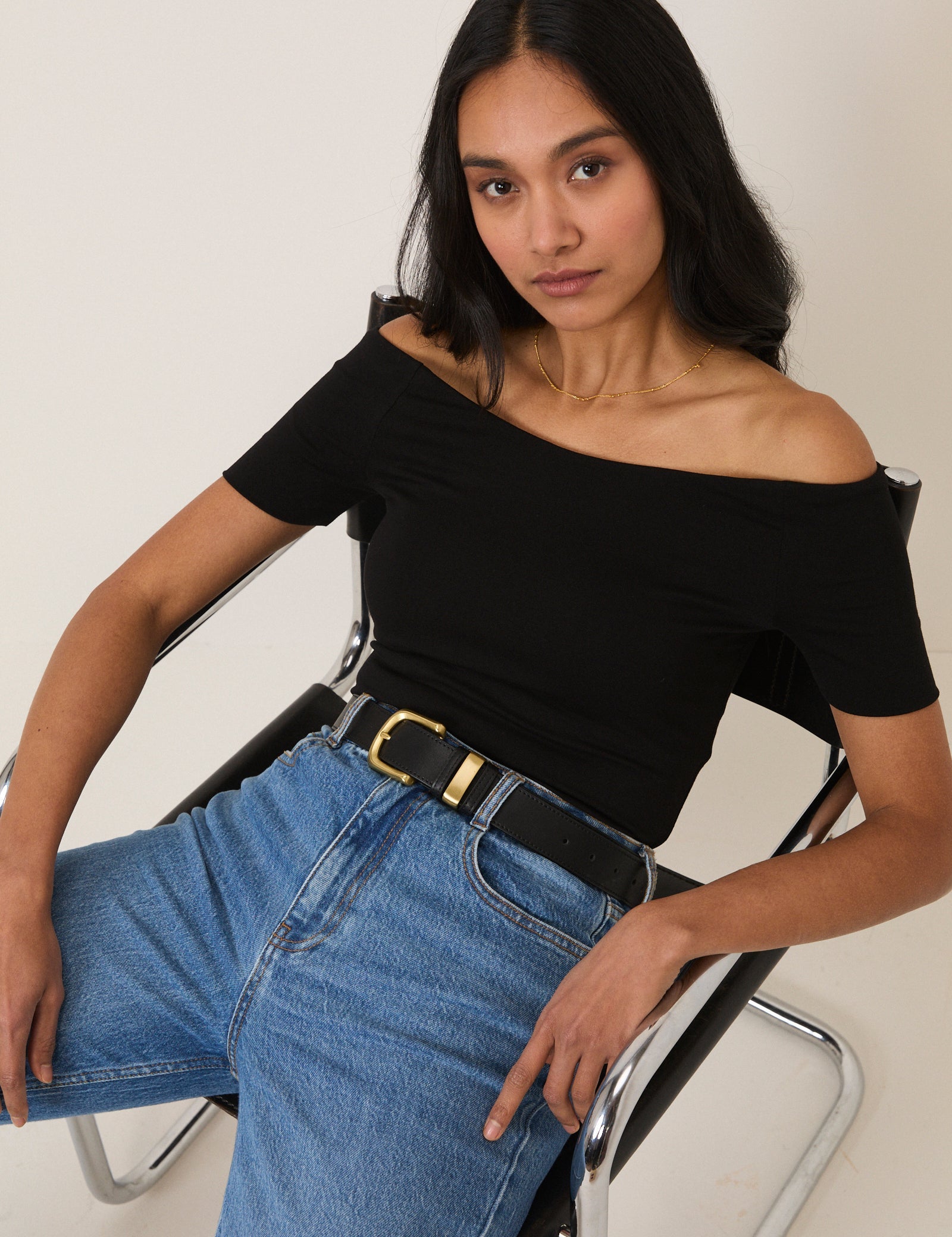 Black Bardot Short Sleeve Top
