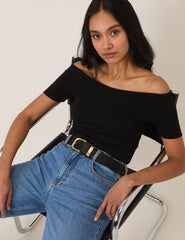Black Bardot Short Sleeve Top