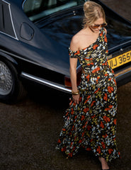 Black Floral Off Shoulder Ruffle Tish Maxi Dress
