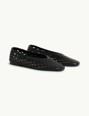 Black Leather Cut Out Ballet Flats