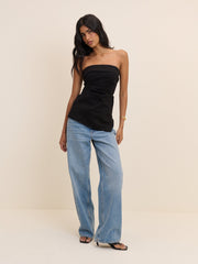 Black Jersey Ponte Longline Bandeau Top