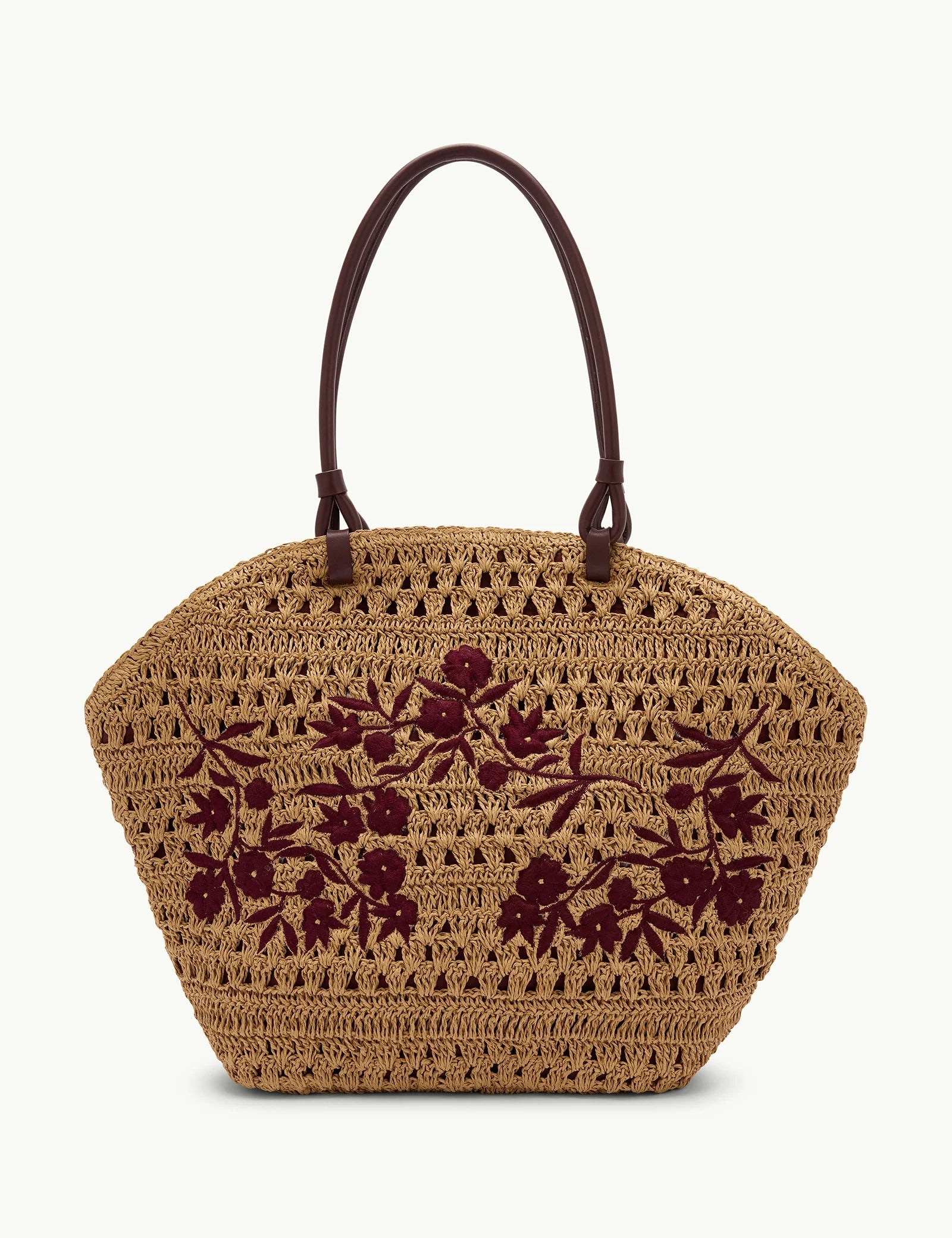 Beige Raffia Embroidered Basket Bag