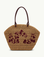 Beige Raffia Embroidered Basket Bag