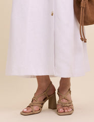 Beige Suede Strappy Block Heels