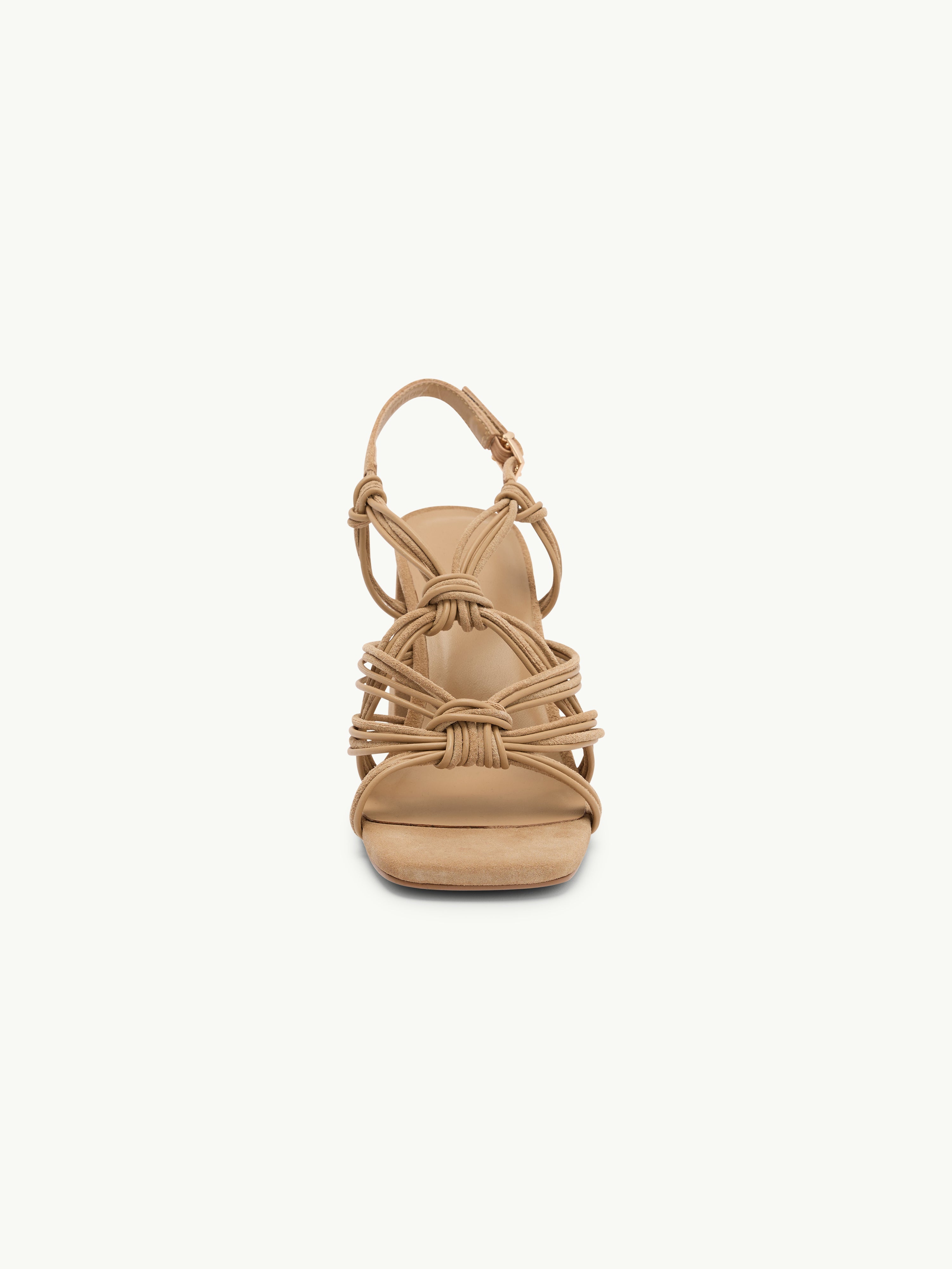 Beige Suede Strappy Block Heels