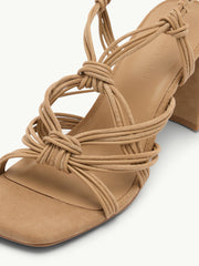 Beige Suede Strappy Block Heels