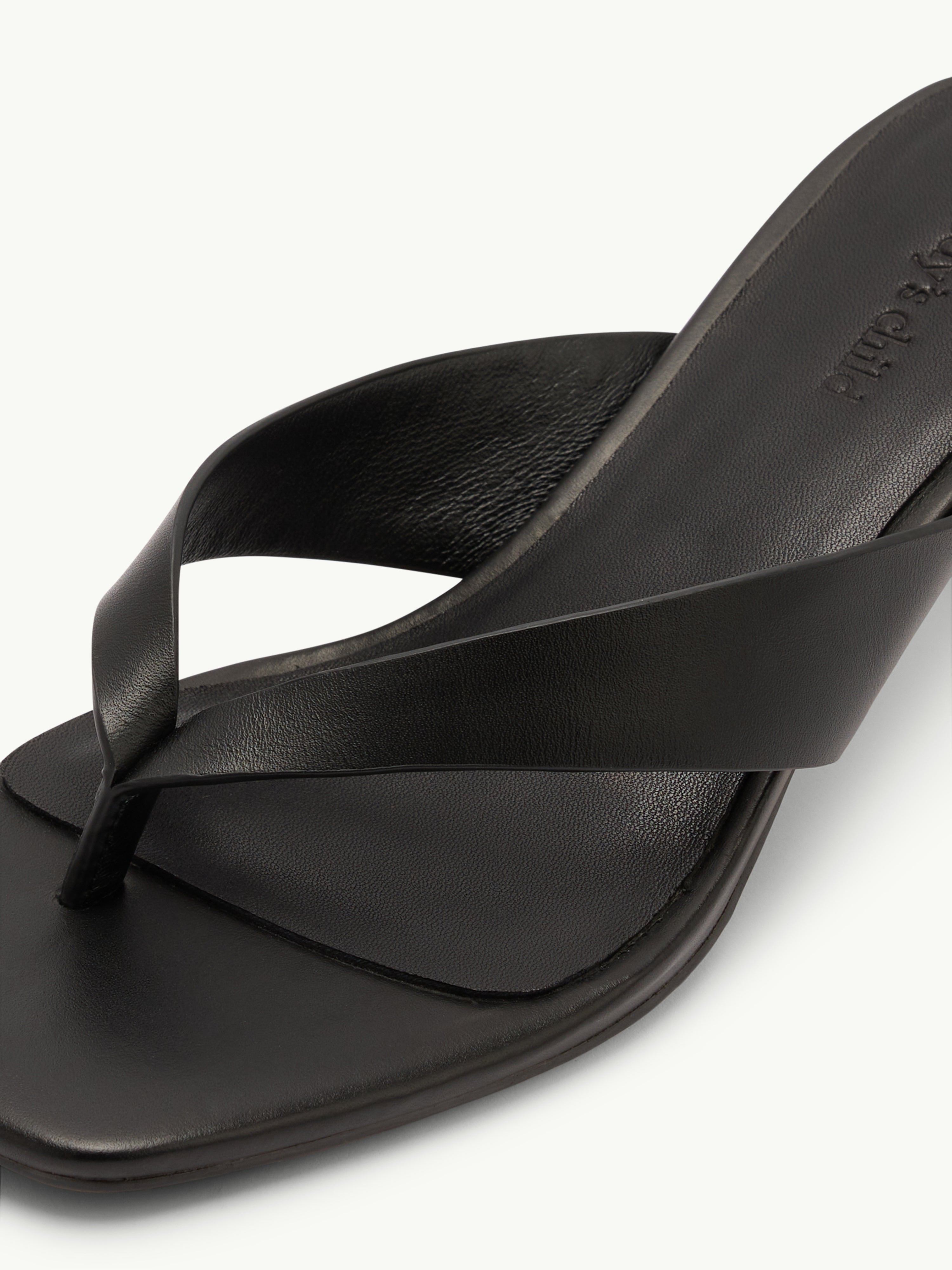 Black Leather Flip Flop Heels