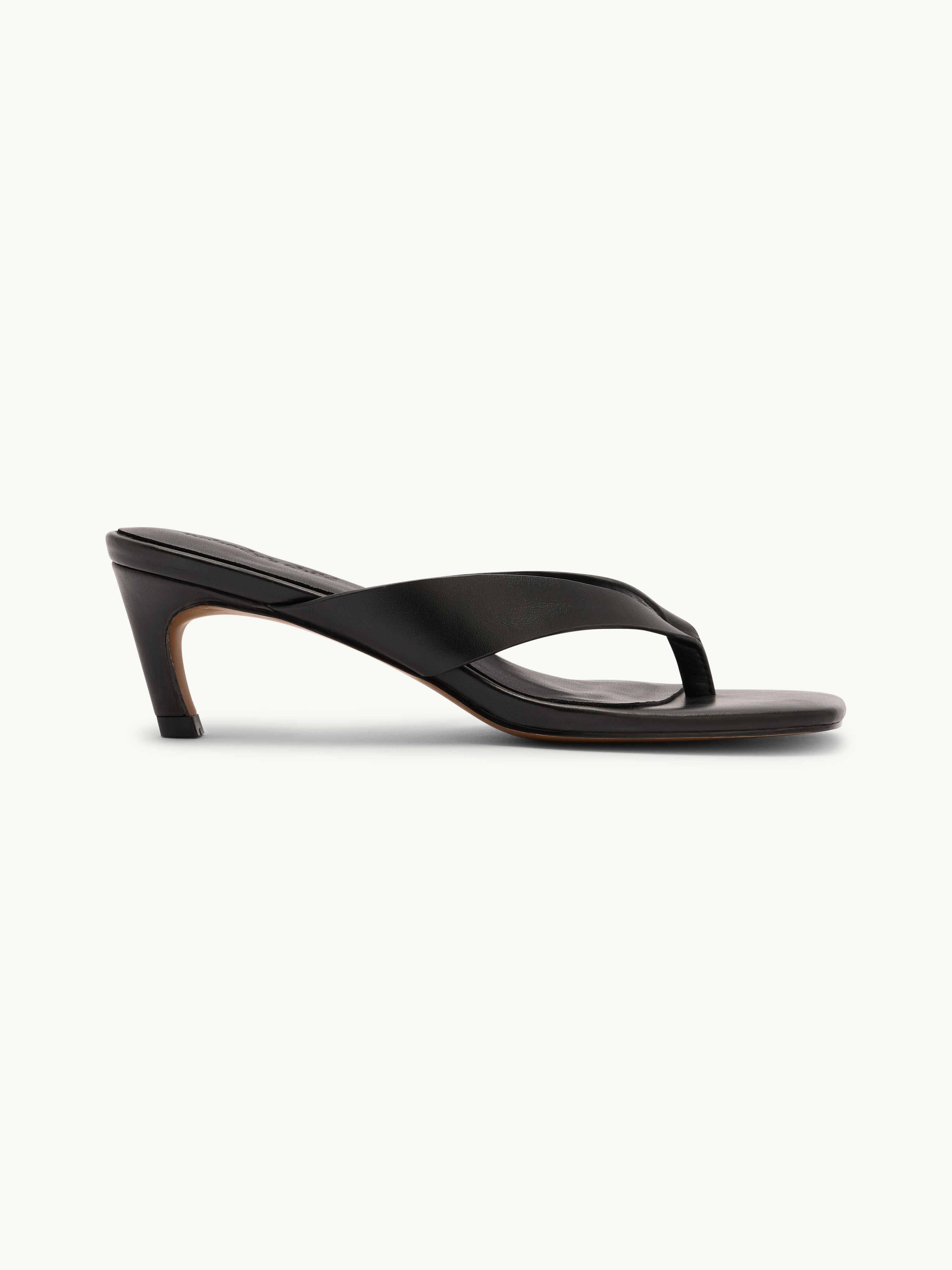 Black Leather Flip Flop Heels
