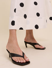 Black Leather Flip Flop Heels