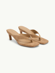 Beige Suede Flip Flop Heel