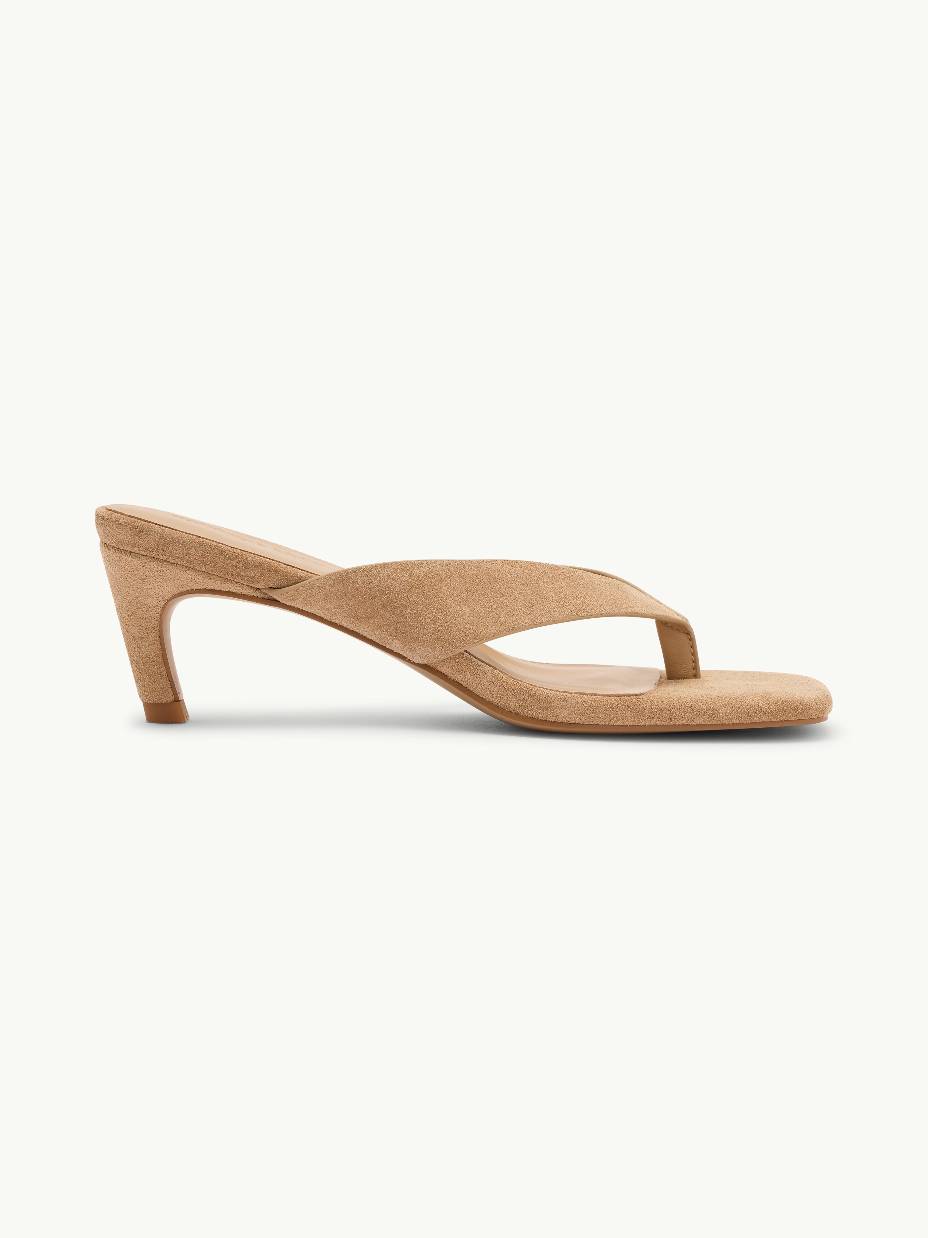Beige Suede Flip Flop Heel
