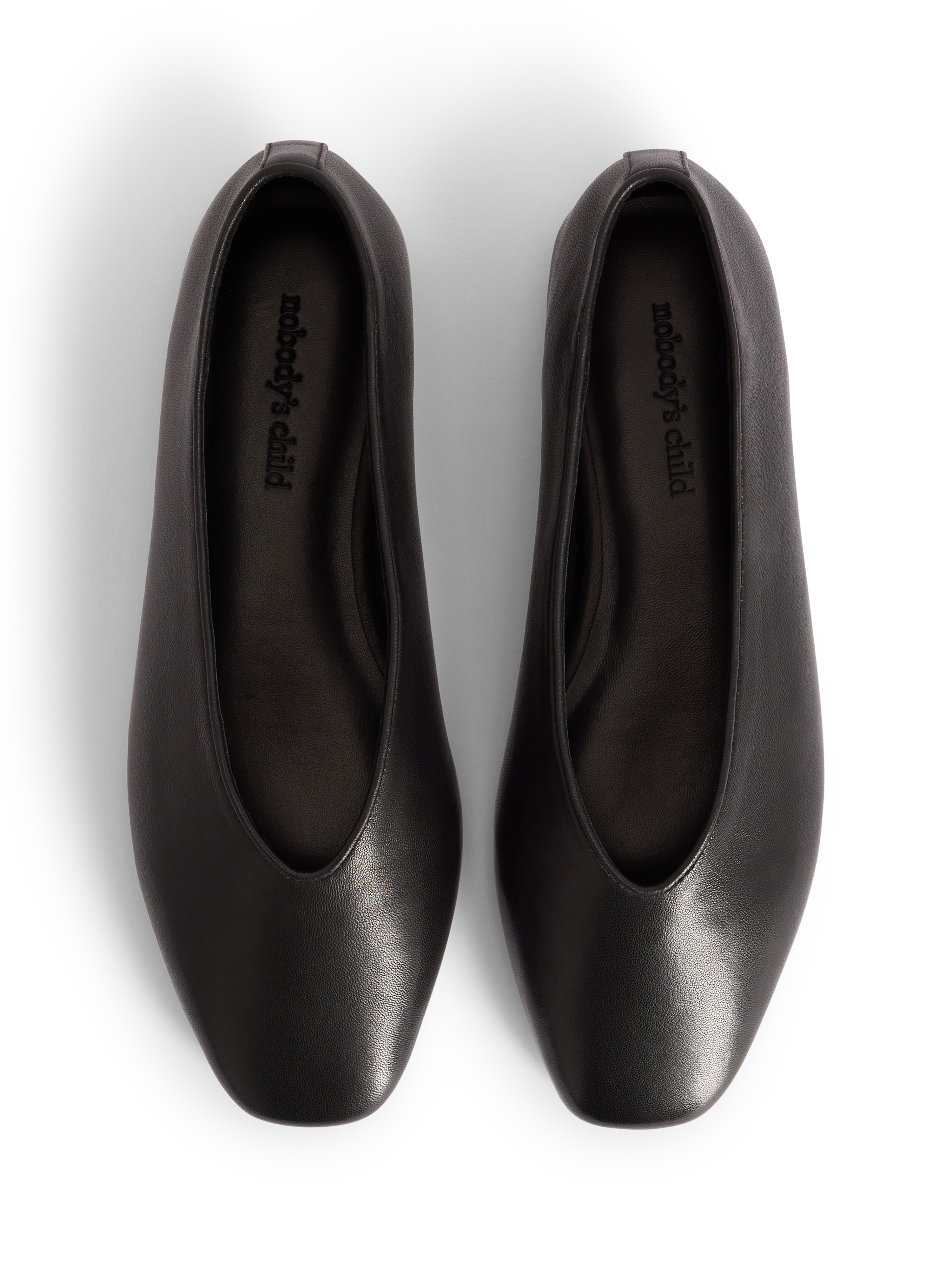 Black Leather High Vamp Ballet Flats