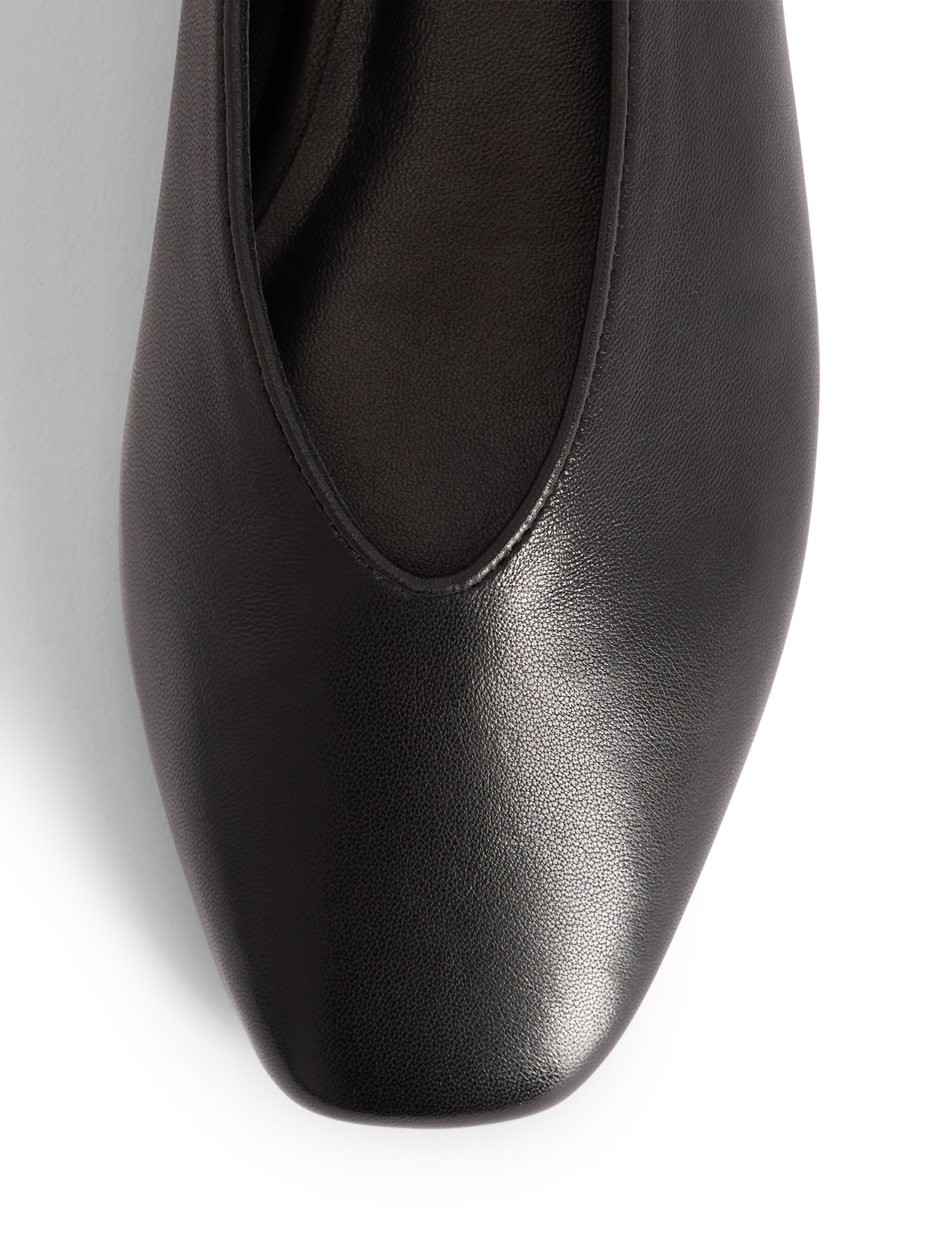 Black Leather High Vamp Ballet Flats