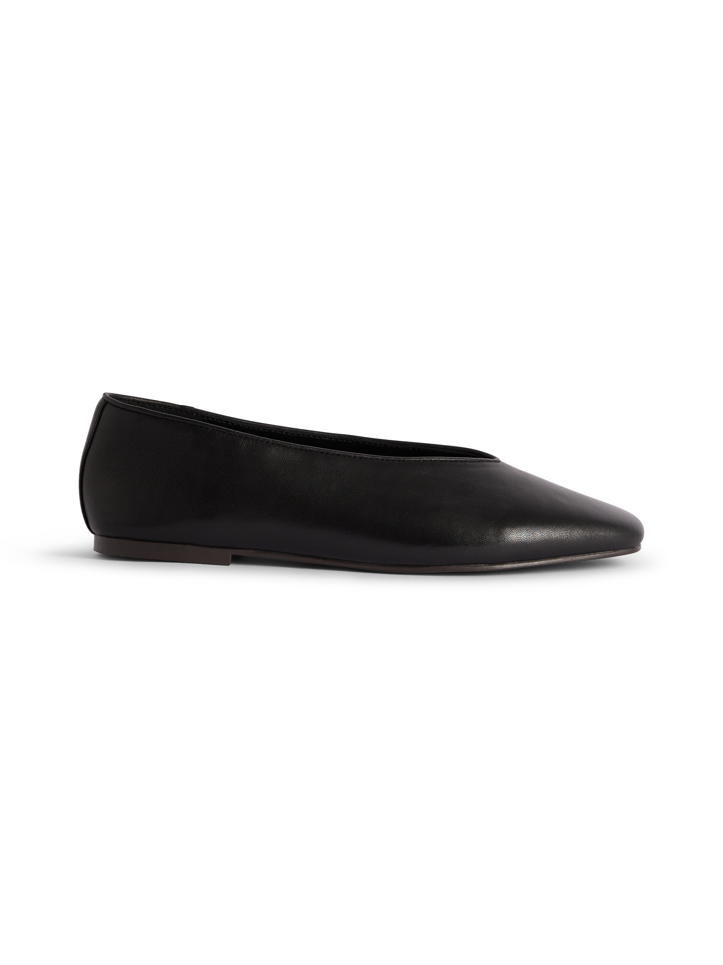 Black Leather High Vamp Ballet Flats