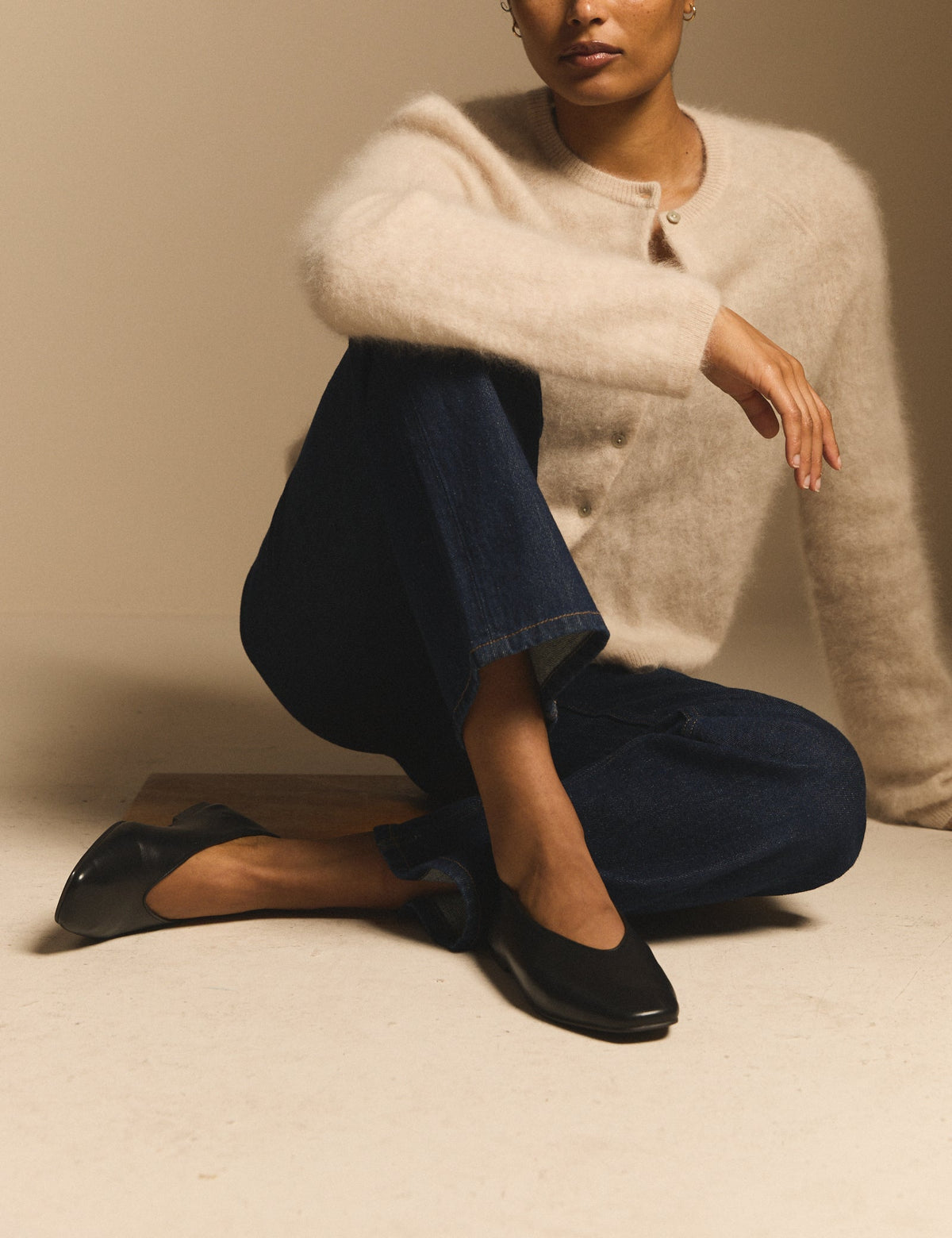 Black Leather High Vamp Ballet Flats
