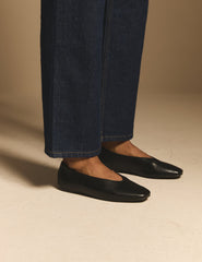 Black Leather High Vamp Ballet Flats