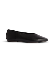 Black Leather High Vamp Ballet Flats