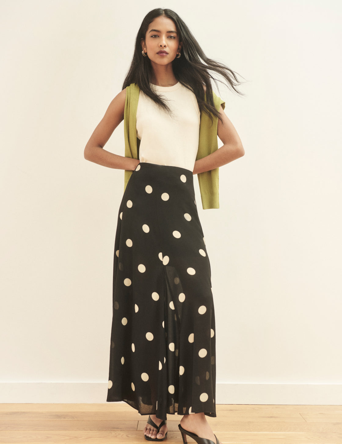 Black and Cream Polka Dot Selene Maxi Skirt