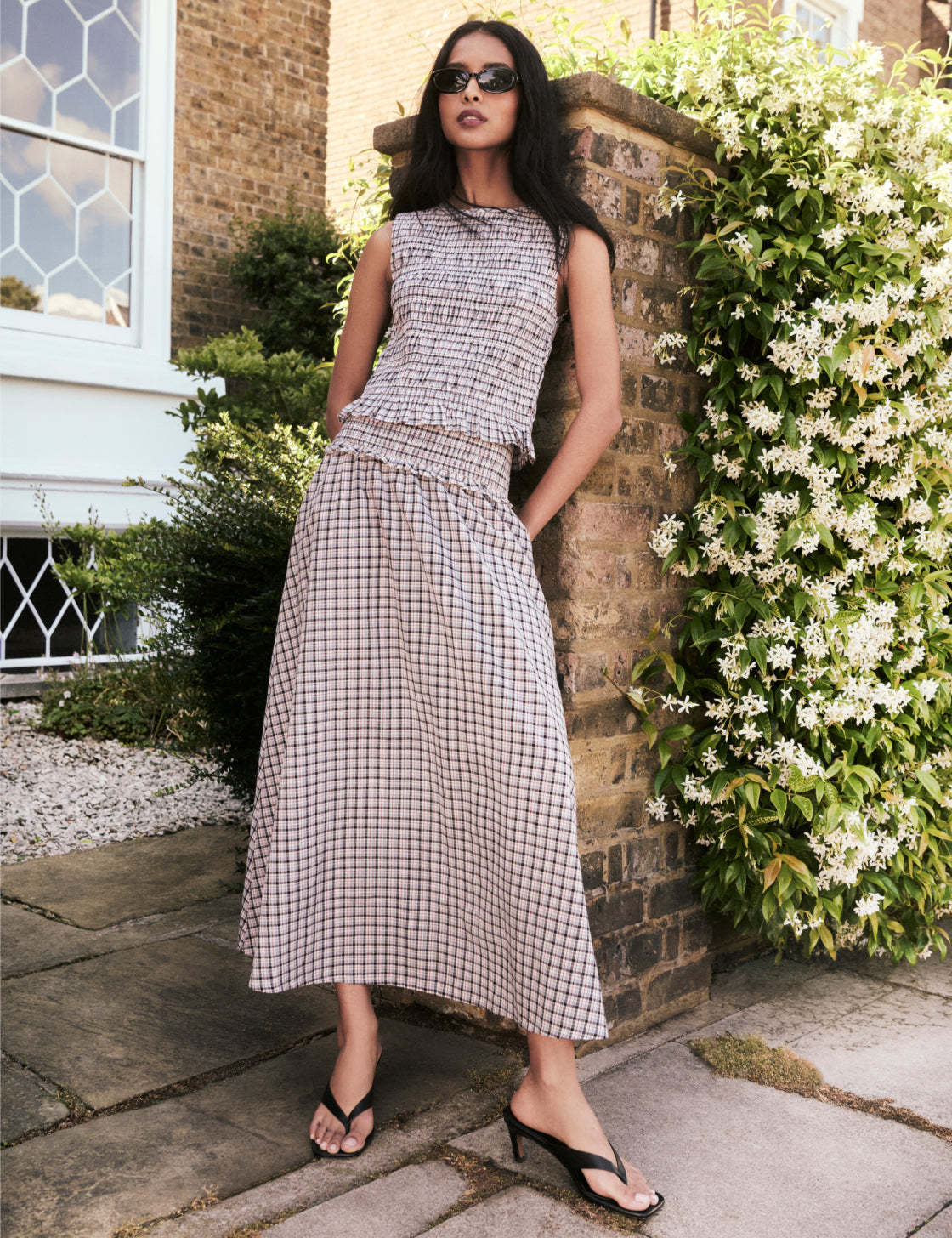 Black and Blue Check Shirred Ronda Skirt