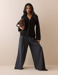 Black Cinched Knitted Cardigan