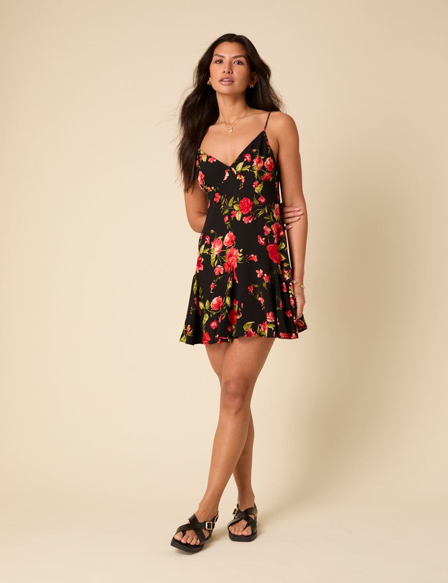 Black Floral Cush Mini Dress