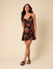 Black Floral Cush Mini Dress