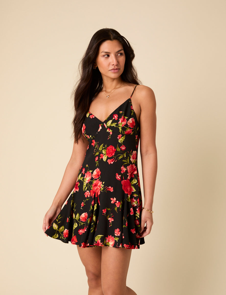 Black Floral Cush Mini Dress