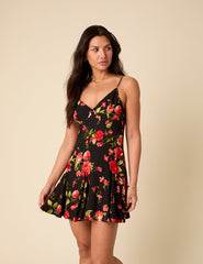 Black Floral Cush Mini Dress