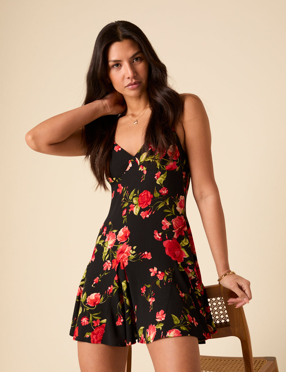 Black Floral Cush Mini Dress