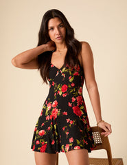 Black Floral Cush Mini Dress