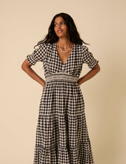 Black Gingham Harlow Midi Dress