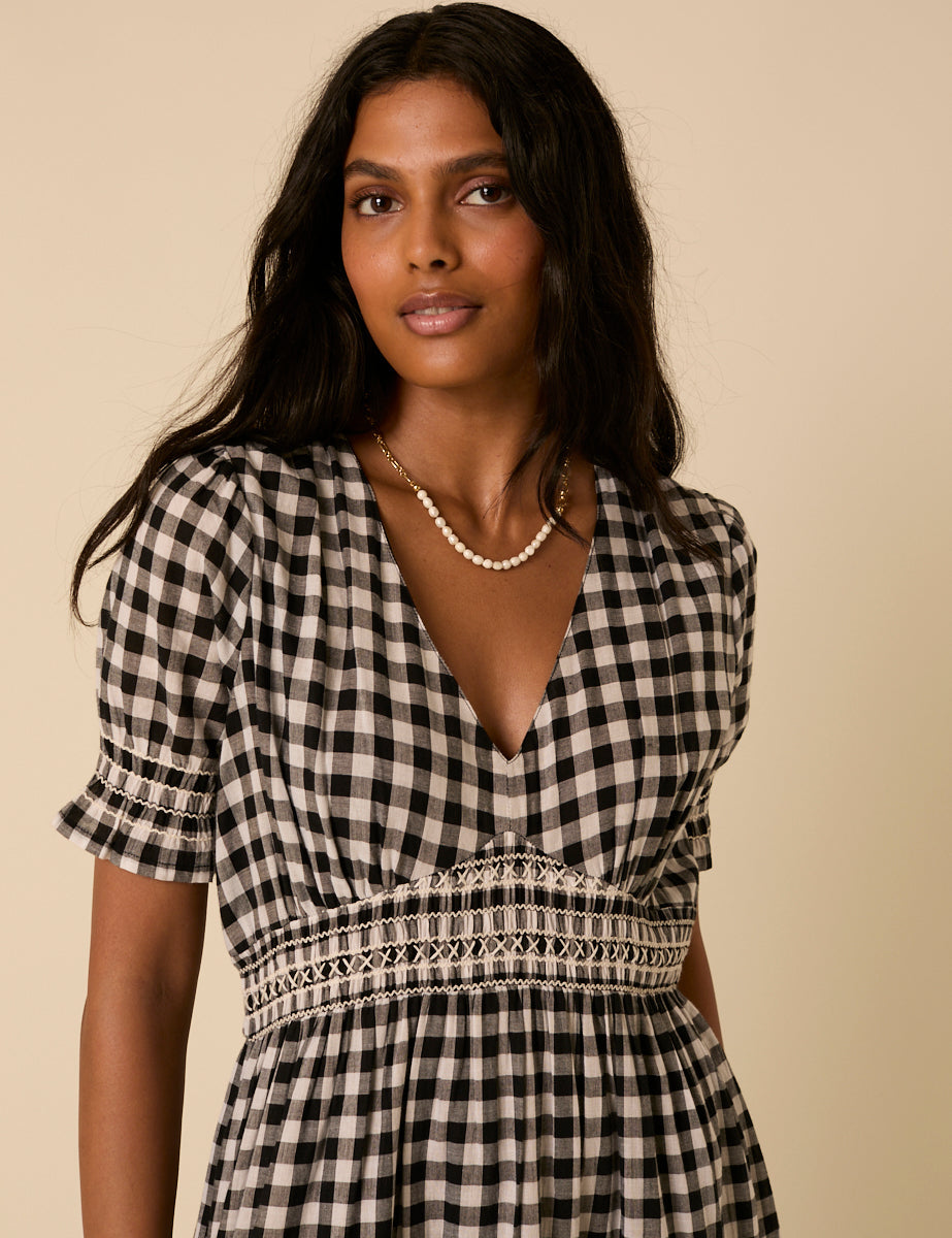 Black Gingham Harlow Midi Dress