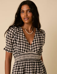 Black Gingham Harlow Midi Dress