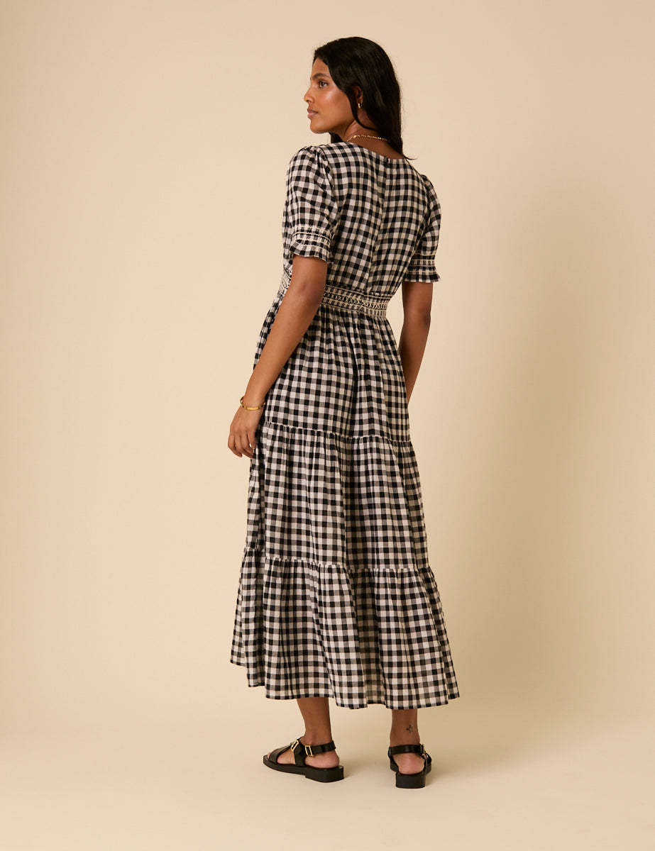 Black Gingham Harlow Midi Dress