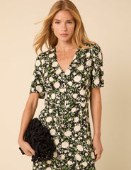 Black Floral Alexa Midi Dress