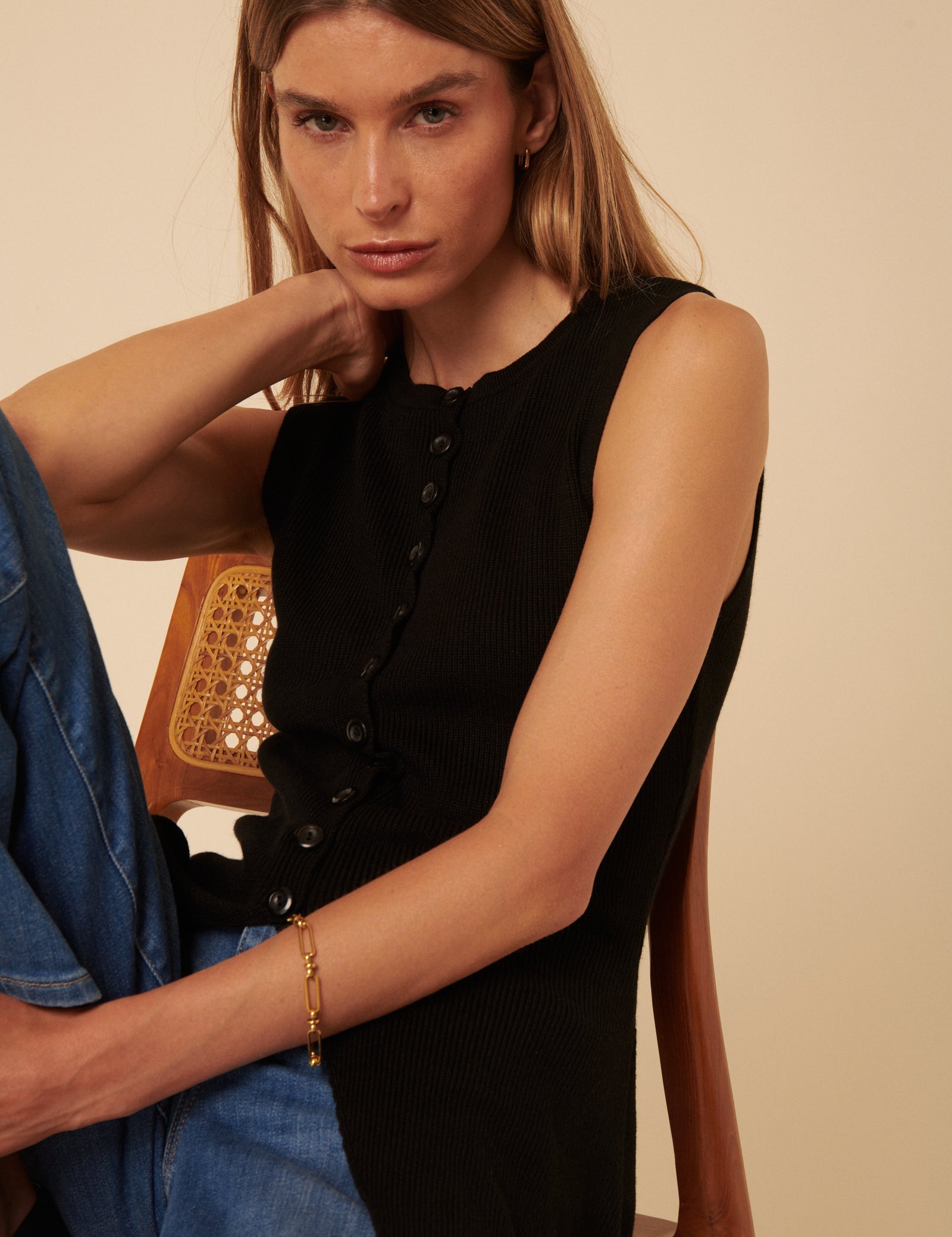 Black Longline Knitted Waistcoat