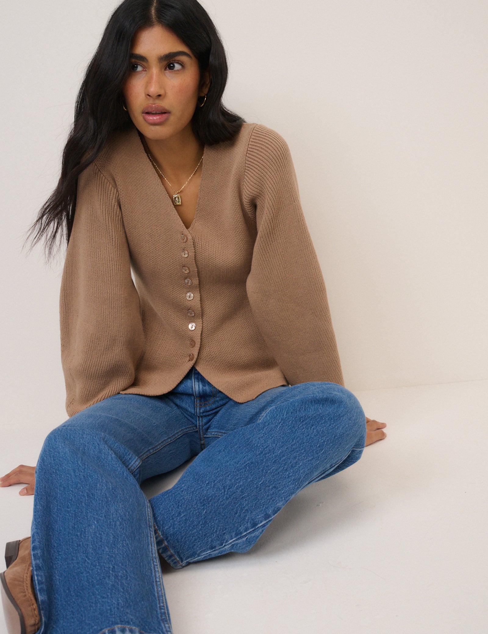 (HOLD) Light Brown Longline Cardigan
