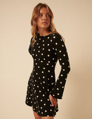 Black Polka Dot Long Sleeve Tate Jersey Mini Dress