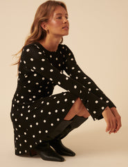 Black Polka Dot Long Sleeve Tate Jersey Mini Dress