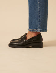 Black Leather Chunky Loafers