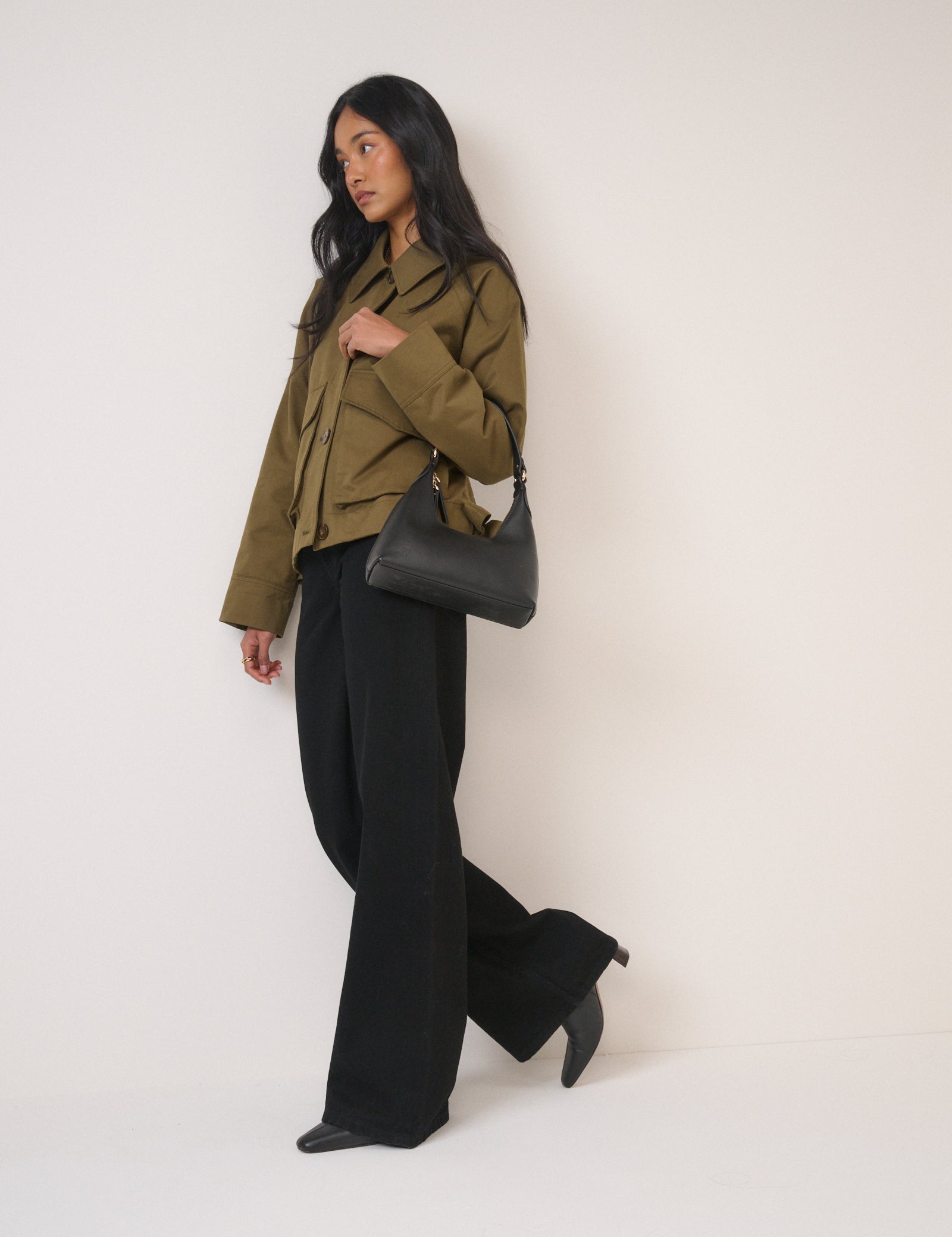 Black Leather Dipped Shoulder Bag