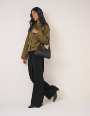 Black Leather Dipped Shoulder Bag