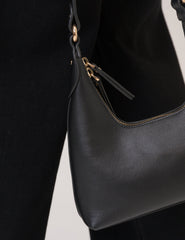 Black Leather Dipped Shoulder Bag
