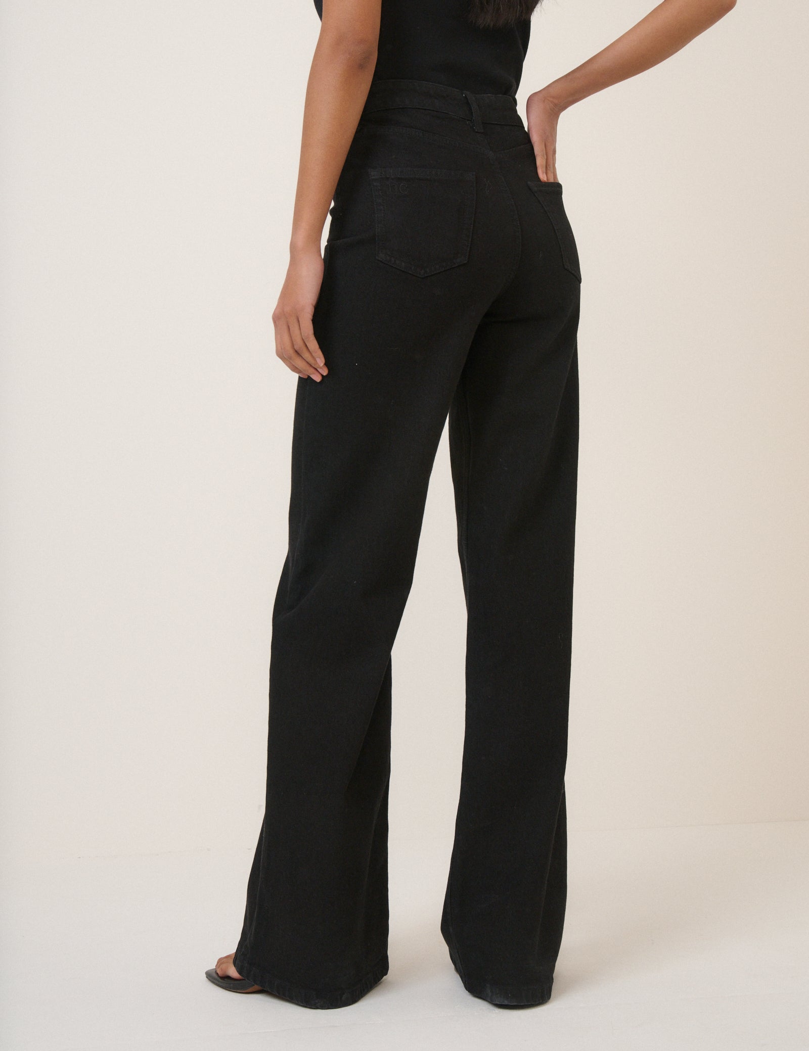 Black High Rise Stretch Wide Leg Jeans