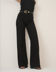 Black High Rise Stretch Wide Leg Jeans