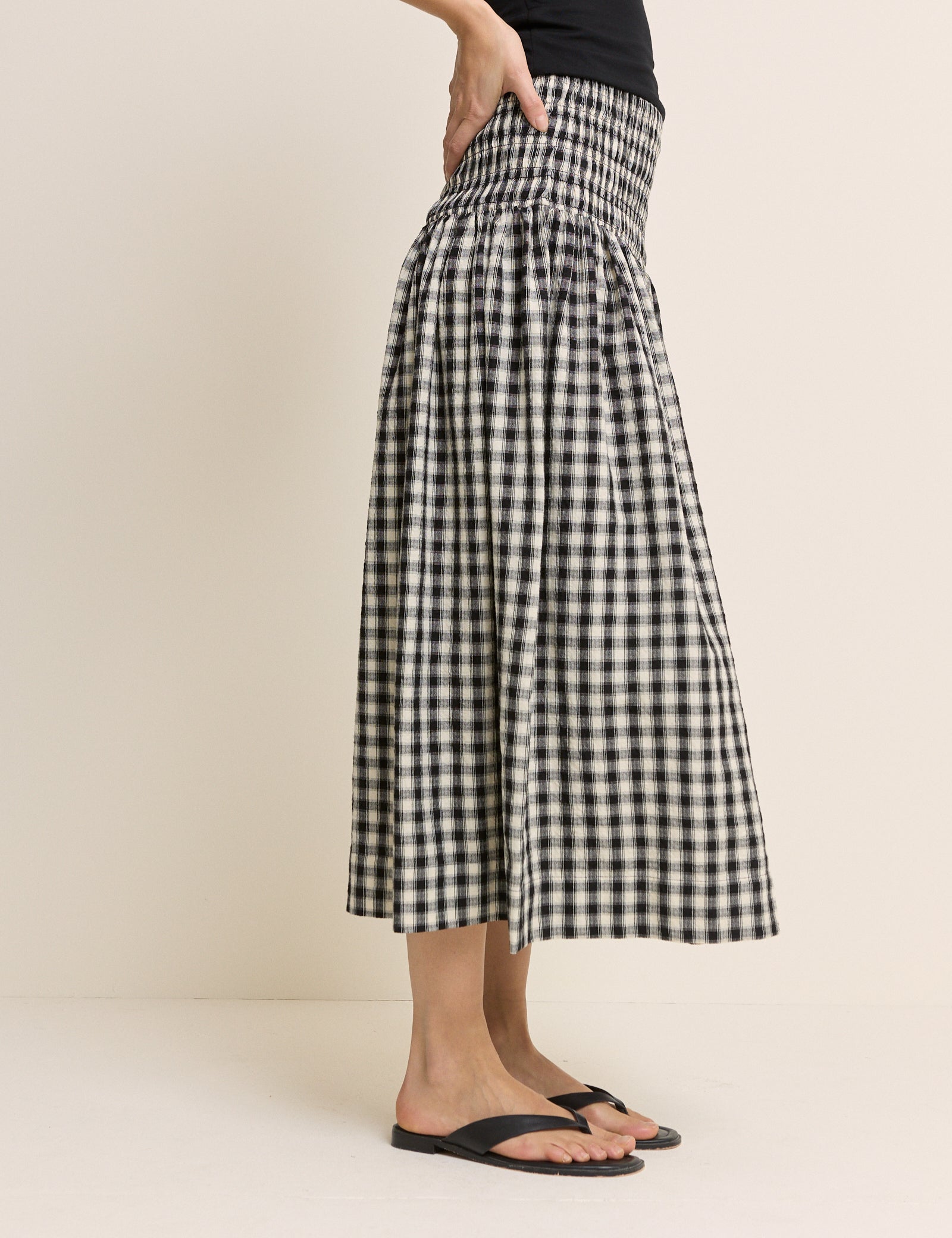 Black Gingham Midi Skirt